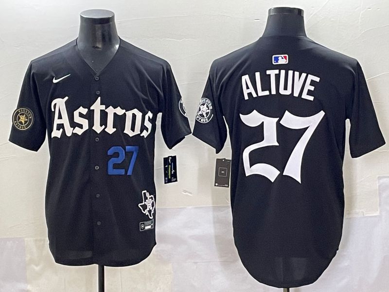 Men 2025 Houston Astros 27 Altuve Black Five generations Joint Name Nike MLB Jersey style 7